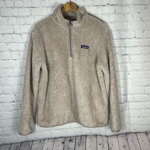 Patagonia Los Gatos Jacket Women’s L Khaki Sherpa Half Zip Hooded‎ Pullover